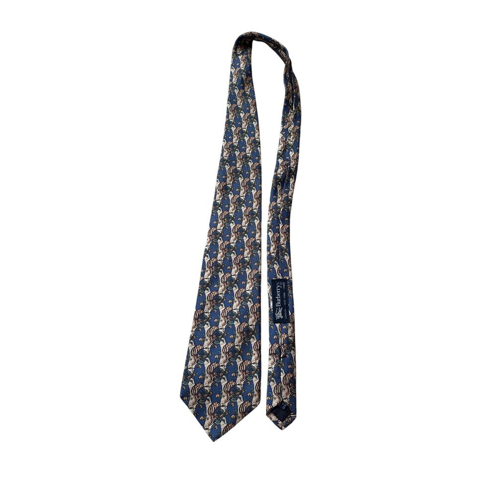 Vintage Burberrys Silk Necktie Blue Chipmunk Novelty Print Tie